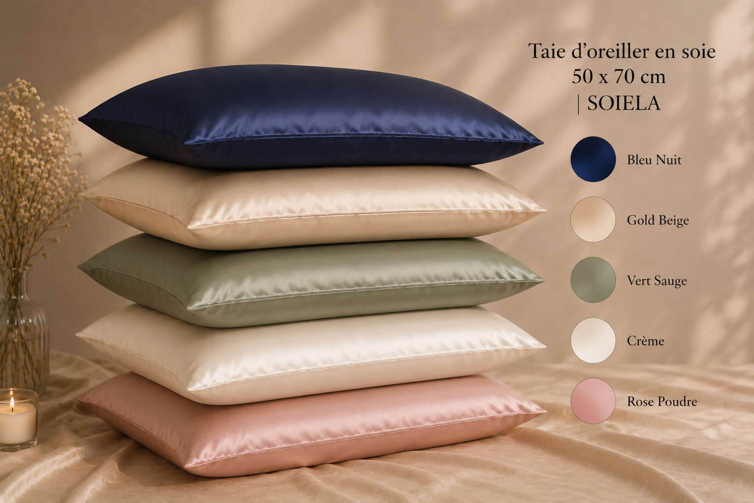 Taie d’oreiller en soie de mûrier 22 momme 50×70 | SOIELA
